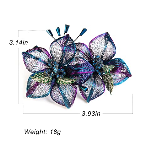 Mistofu 3.93Inch DIY Copper Wire Metal Hand-woven High-level design Barrettes Elegant Hair Accessories, Gifts for Women Girls (Gradient double flower) - color: Gradient double flower