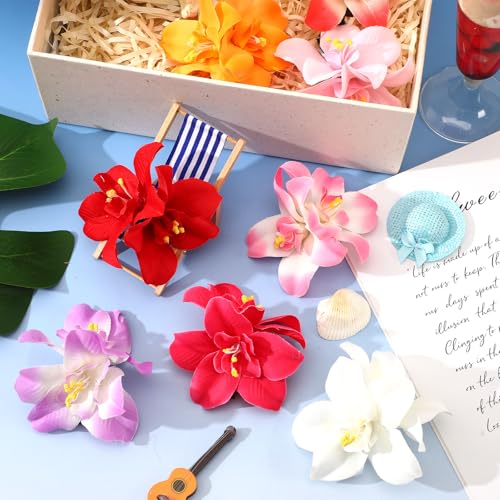 JANYUN Flower Hair Clips, 8 Colors Bohemian Hawaiian Fabric Flower Hairpin for Seaside Holiday Bridal Bobby Pins Headwear Bobby Pins Hair Accessories