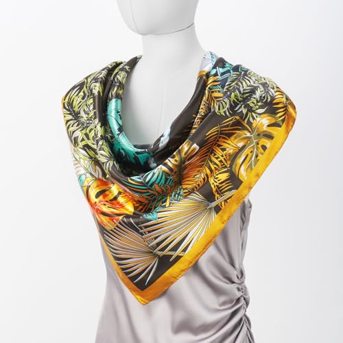 QIUTIMIY 35"x35" Like Silk Head Scarf for Women Satin Feel Large Square Scarf for Hair Wrapping and Sleeping Fashion Bandana - color: (90cm)square Scarf 1