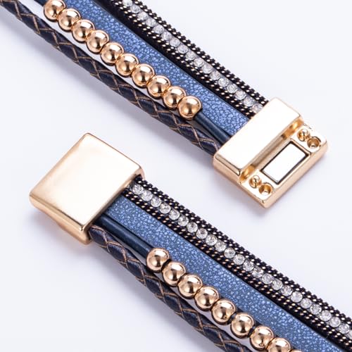 FANCY SHINY Boho Leather Wrap Bracelet Stackable Infinity Chunky Cuff Bracelets Western Hippie Outfits Jewelry Valentine Gifts for Women - color: Navy Blue
