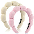 Ztomine Headband, Set of 2 - Terry Cloth Spa Headbands for Washing Face or Facial, Puffy Makeup Headbands for Face Washing, Mask - 1 Beige + 1 Pink - color: beige + pink