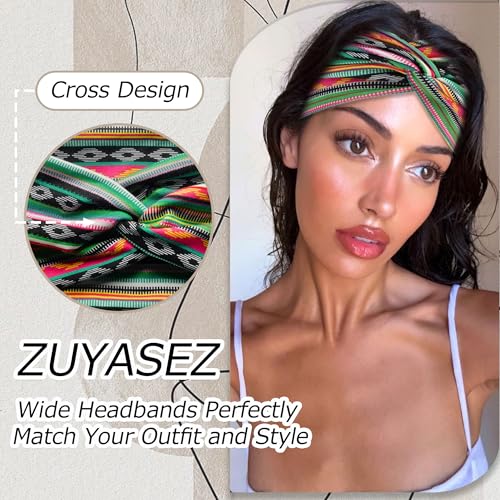 4 Pack Wide Headbands for Women Boho Turban Headbands Elastic Non Slip Hair Bands Yoga Striped Headwraps Hair Bandana Accessories - color: Multicolor-4