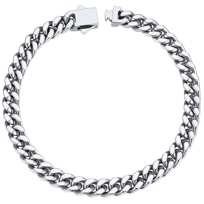 ChainsHouse Stainless Steel Cuban Link Bracelet for Men, 5mm/7mm/9mm/12mm Width, 7.5"/8.3"/9" Length, Black/18K Gold Plated Chain Wrist Bracelets for Men, with Gift Box - color: a. 5mm width-steel, size: 8.3 Inches