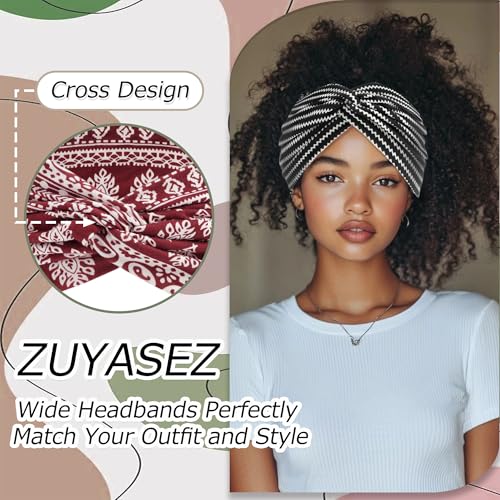 6 Pack Boho Wide Headbands for Women Wide Twist Knotted Head Wraps Turban Stretchy Leopard Hair Bands Elastic Non-Slip Workout Head Wraps Accessories - color: Multicolor-3