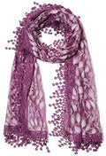 Cindy & Wendy Lightweight Soft Leaf Lace Fringe Scarf Bridal Shawl for Women - color: Purple