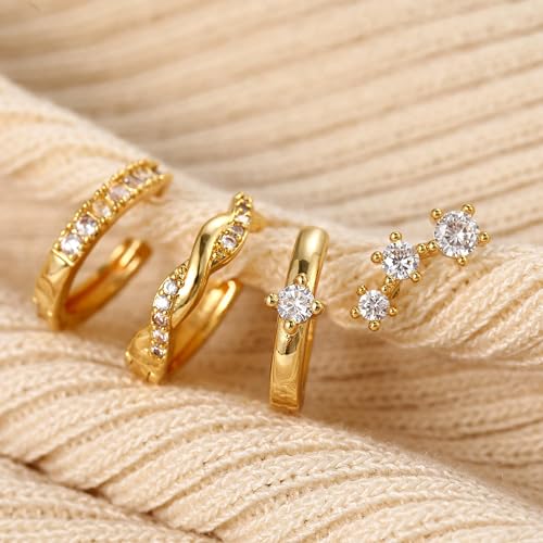 6 Pairs 14K Gold Plated Stud Earrings for Women, Hypoallergenic Cartilage Earrings for Multiple Piercing, Dainty Small Stackable Earrings Set for Jewelry Gift - color: Gold-4 Pairs