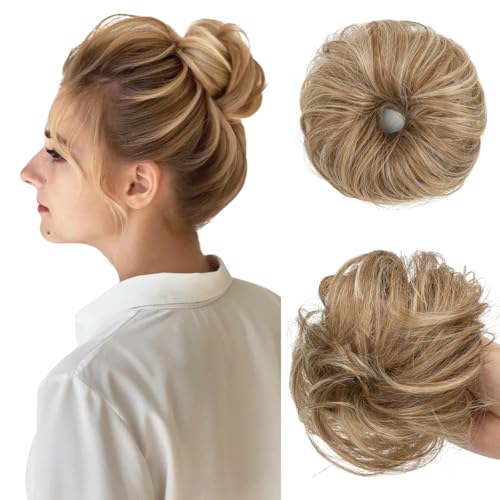 CJL HAIR 2PCs Small Cute Messy Bun Hair Piece for Thin Hair Women Mini Synthetic Curly Bun Scrunchies Updo Hairpieces Sahara Beige - color: 2PCS-Sahara Beige
