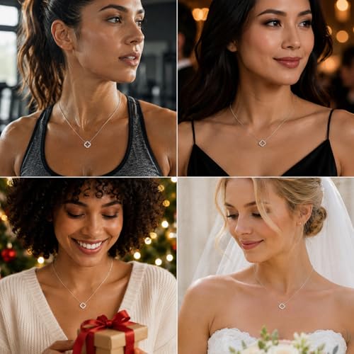 Dainty Gold Necklaces for Women Trendy Non Tarnish 14K Gold Plated Cubic Zirconia Necklace Layered Simple Cute Four Leaf Clover Choker Jewelry Birthday Gifts - color: Silver, style: Cable Small CZ