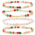 Matching Bracelets for Couple,Gold Silver Beaded Heart Couples Bracelets,Raomantic Relationship Promise Jewelry Gifts for Her - color: Pearl