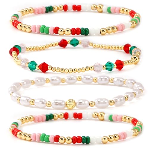 Matching Bracelets for Couple,Gold Silver Beaded Heart Couples Bracelets,Raomantic Relationship Promise Jewelry Gifts for Her - color: Pearl