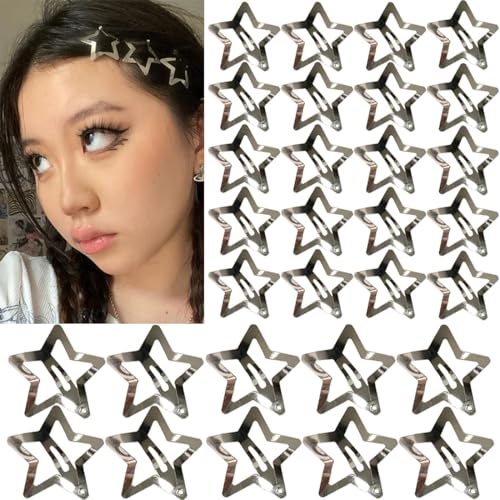 100 PCS Stars Hair Clips,50PCS 1.22"Clip and 50 PCS 1.65"Clips Snap Star Hair Accessories Non Slip Star Clips for Girls Women Y2K Accessories Silver Metal Hair Clips - color: 1.22" 1.65"Silver (100PCS)