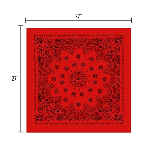 Rothco Trainmen Paisley Bandana 27” x 27” Extra‑Large 100% Cotton Head Wrap Scarf Multi‑Use - color: Red/Black