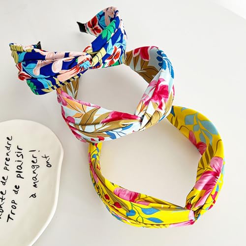 4 Pack Floral Leaves Printed Headbands Wide Knotted Headbands for Women Cross Knot Fashion Hair Bands-Leisure - color: Leisure