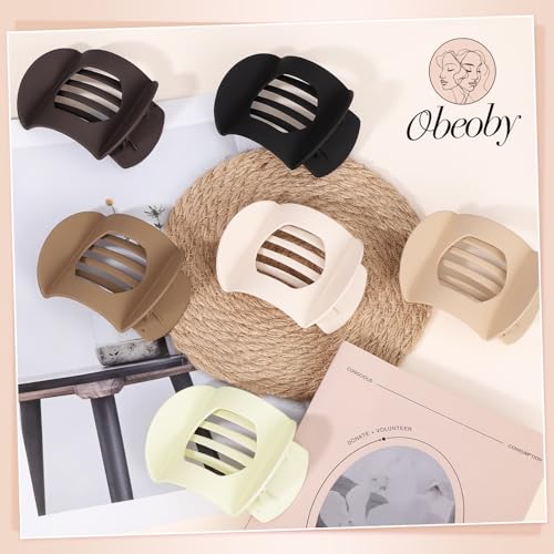 Obeoby 6 Pcs Flat Hair Clips for Women, Medium Flat Claw Clips French Hair Barrettes Accessories Hair Claws for Medium Hair Volume Stocking Stuffers - color: Coffee, brown, light pink, black, white