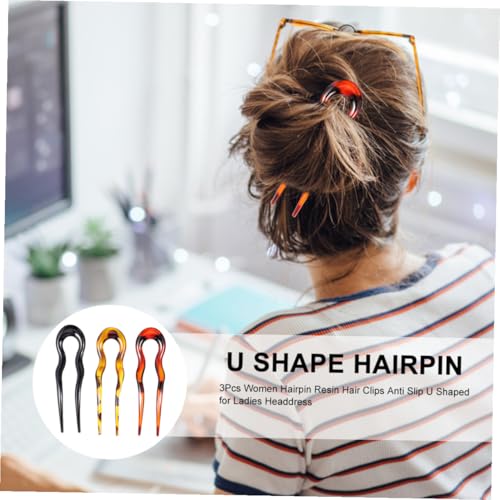 Artibetter 3pcs U Shape Hair Forks Vintage Resin Hairpins Leopard Print Double Prong Hair Clips for Women Bridal Updo