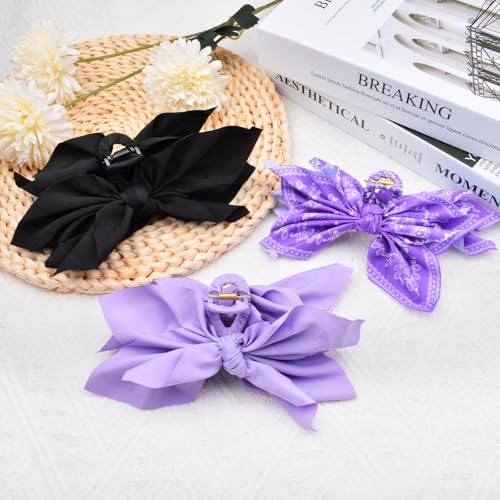 Bow Claw Clips Bow Hair Clips 3PC Purple Big Hair Bows for Women Butterfly Styling Large Hair Clips for Thick Hair for Girls Hair Accessories for Teen - color: 3PC-Purple