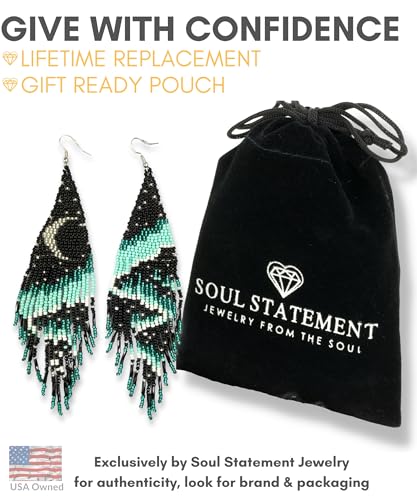 Long Beaded Earrings for Women, Statement Tassel Dangling Earrings, Native American Jewelry Boho Country Colorful Flower Moon Bead Gifts - style: Mystic Lunar