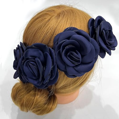 Sanrich Women's Brooches 4pcs Rose Flower Hair Clip Mexican Hair Flowers Clips Hairpin Brooch Tea Party Hats Headpieces (navy blue) - color: navy blue