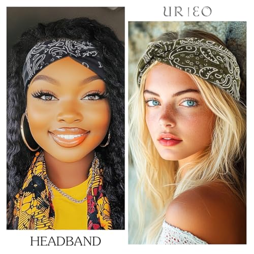 Urieo Boho Bandanas Headband Knotted Hair Bands Paisley Head Turban Sport Yoga for Women (Pack of 4) (C)