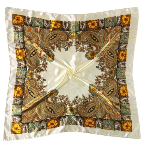 3 Pcs Satin Head Scarves for Women - 35" Satin Hair Scarves Large Square Silk Like Scarves & Bandanas - color: Black,beige,deep Green