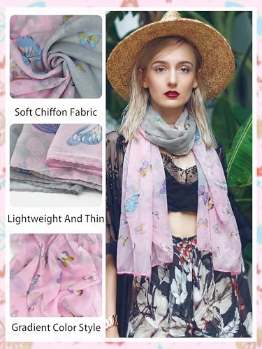 6 Pieces Scarves for Women Ladies Lightweight Silk Gorgeous Floral Pattern Lotus Print Chiffon Scarves - color: Multi Butterfly