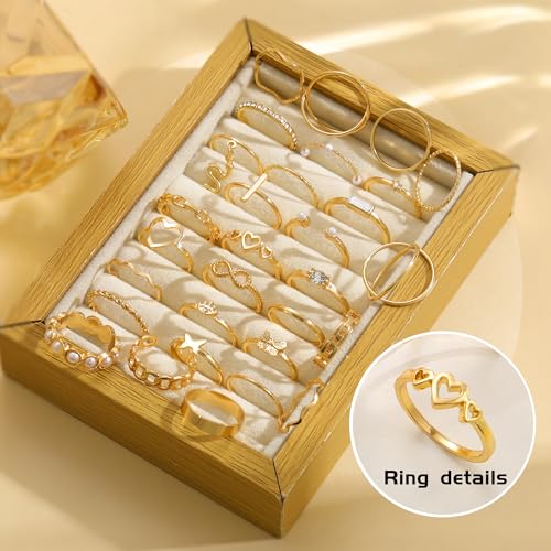 FAXHION 24-60 Pcs Gold Stackable Rings for Women, Knuckle Rings Chunky Gold Ring Set Dainty Stacking Cute Rings, Multiple Sizes Cute Jewelry Set Gift - style: Gold-30 pcs-1
