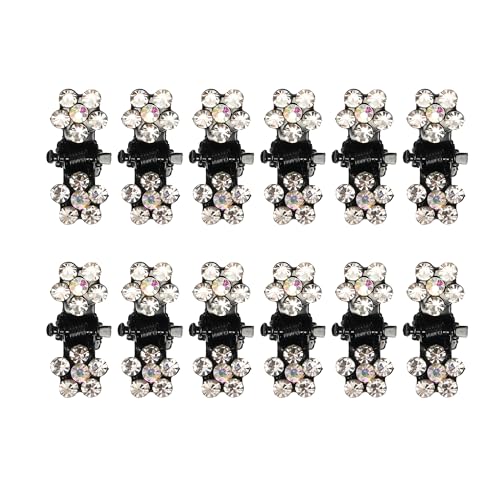 VOCOSTE 12 Pcs Mini Hair Claw Clip, Small Rhinestone Hair Clips, Metal Little Hair Clips for Women and Girl Flower Hair Accessories, White - color: White