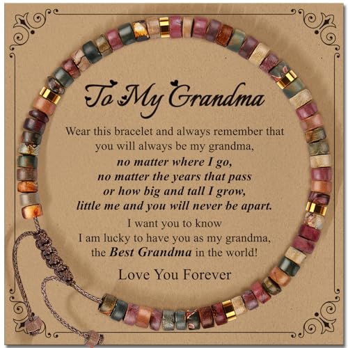 Inspirational Gifts Bracelets for Women: Mothers Day Birthday Gifts for Mom Women Friends Sister - Healing Natural Stone Beads Bracelets Thinking of you Get Well Soon Gift for Women - color: A-T JASPER STONE-GRANDMA