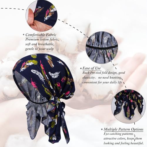 4 Pieces Chemo Headwear for Women, Pre-Tied Head Scarf Cancer Headwear for Hair Loss - color: Multicolor-1