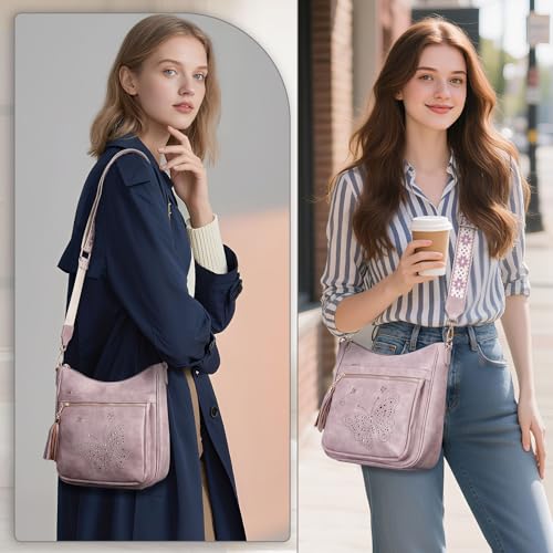 KITEVIUN Medium Crossbody Bags for Women Trendy, Women's Butterfly Shoulder Handbags with Tassel - color: 002-purple