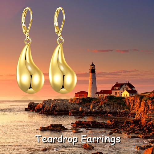 Leverback Earrings Dangle Earrings for Women Dangly Earrings Anniversary Birthday Gifts for Women - style: Post Teardrop-Gold