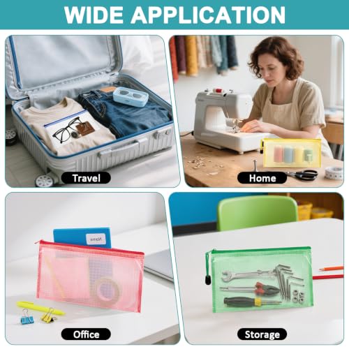 Mesh Zipper Pouch Bags - 5Pack A6 Waterproof Small Zipper Bags 4.7x9.3 Inch Clear Mesh Storage Pouches Assorted Colors for Home, Office, Travel, Receipts, Puzzles, Cosmetic - size: 4.7 x 9.3 Inch