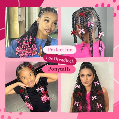 Red Hair Beads Coquette Bow Hair Clips Large Dreadlock Beads Braid Beads for Women Girls - color: Red