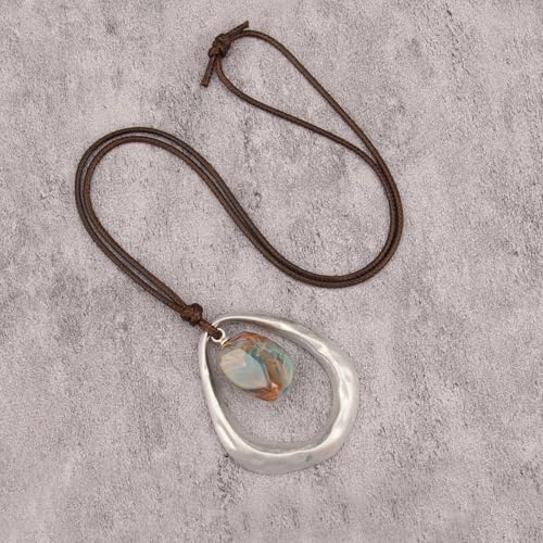 Chunky Necklace for Women Boho Pendant Necklace Statement Western Choker Necklaces for Women Vintage Bohemian Jewelry - style: Bohemian Leather Necklace