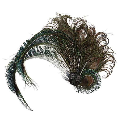 Fascinator Peacock Feather Hair Clips Flapper Headband Art Deco 20's Accessories for Women - color: 08green