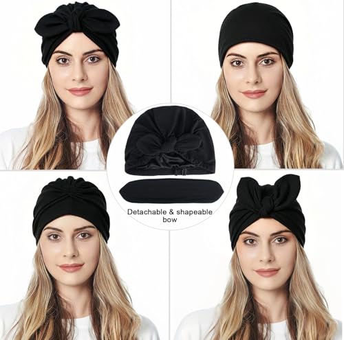 Ababalaya Satin Lined Beanies for Women Chemo Headwear Silky Lined Cotton Sleeping Cap - color: Solid Black