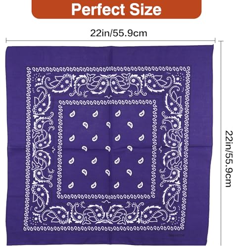 Raylarnia Bandana Multi-Purpose 100% Cotton Headbands for Women, 22 inch Paisley Cowboy Bandanas for Men - color: Purple