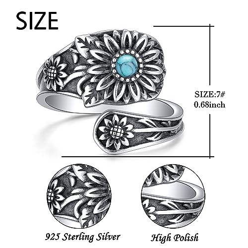 Yearace Spoon Ring for Women - Sterling Silver Victorian Vintage Oxidized Style Thumb Rings - Boho Statement Ring Jewelry Gifts - style: Daisy