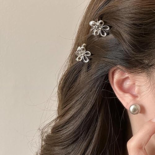Sliver Small Flower Hair Clips for Women, Cute Mini Tiny Little Sparkling Metal Flower Sweet Artificial Bangs Nonslip Hair Claw Clips Decorative (Sliver) - color: Sliver