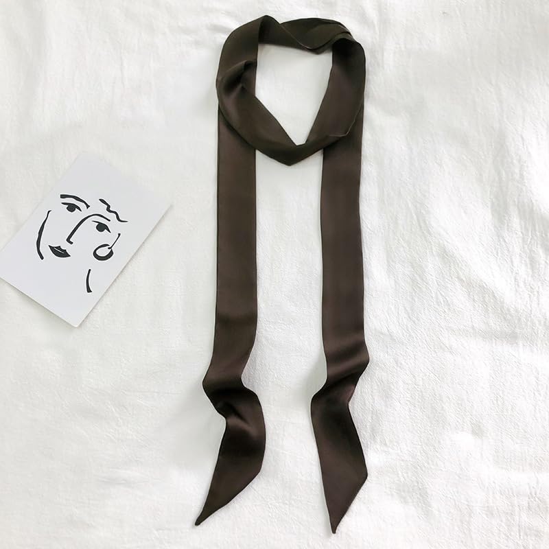 Long Thin Skinny Scarf Satin Neckerchief Ribbon Tie Waist Belt for Women - color: Coffee