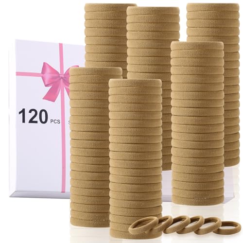 LuSeren 120 Pcs No Damage Hair Ties for Thick Hair, Large Soft Seamless Nylon Hair Elastics for Women, Ponytail Holders, Hair Accessories – Light Brown - color: Light Brown