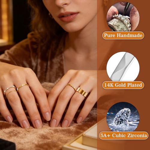 4-Pack 14K Gold Plated Stackable Rings for Women,Cubic Zirconia Simulated Diamond Oura Stack Rings for Oura Ring Gen 4/Oura Ring Gen 3,Dainty Trendy Statement Stacking Rings Set Size 5-10 - color: Gold, size: 5