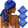 Junvena 27 Inch Extra Large Bandana 100% Cotton,Soft Thin Breathable Headband for Men Women, Solid & Paisley - color: Blue 3 Pack