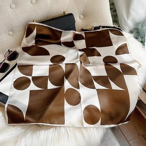 Aufeel Women's 100% Pure Mulberry Silk Small Square Scarf - Neckerchief Women - Silk Headscarf - 21" x 21" - color: Brown Dot