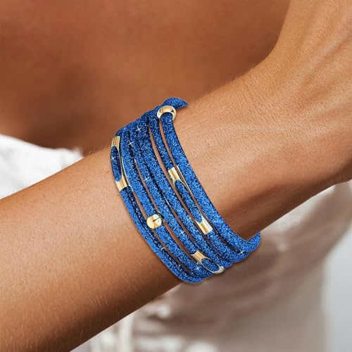 Long tiantian Boho Leather Wrap Bracelets Western Bracelets for Women Stackable Starfish Crystal Pearl Turquoise Leather Bracelet With Clasp Jewelry Gifts Boho Dresses - color: B9:BLUE Bracelet