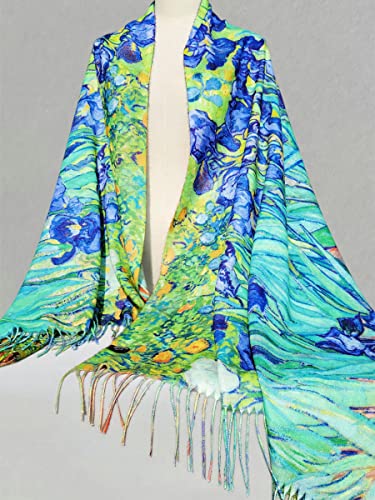 VENVSBEE Reversible Scarf Soft Large Shawl Wrap Blanket Double Sided Art Print Warm Pashmina Stoles Klimt Van Gogh Gifts - color: Art 07