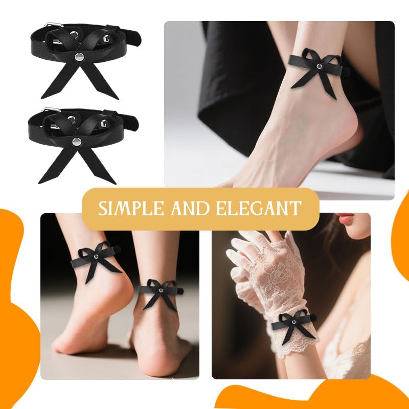 Valentines Day Gifts for Women Ankle Bracelet Black Leather Bow Anklet Sexy Foot Wear Accessories Punk Gothic Leg Chain Footcuff Date Night Adult Play Anklet Ankle Decorations for Women Ladies