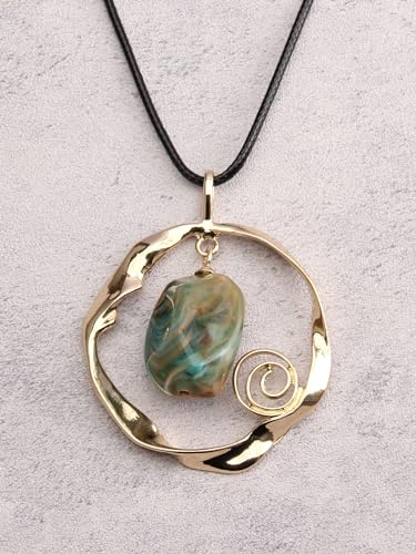 Jeilwiy Leather Necklace for Women Funky Necklace Choker String Cord Necklace with Pendant Boho Style Jewelry - style: Stone Leather Necklace