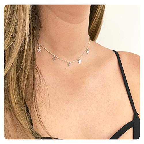 Gold Choker Necklaces 14K Gold Plated/Silver Disc Choker Necklaces Dangling Star Heart Pendant Necklaces Summer Beach Boho Necklaces Aesthetic Necklace Gift for Women - color: Star-Silver