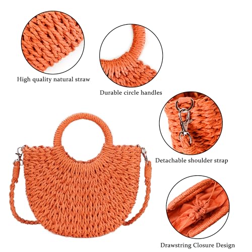 Womens Straw Beach Bag Woven Crossbody Shoulder Bags Top Handle Satchel Handbag Purse for Summer - color: Orange